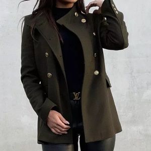 ZARA WOOL BLEND COAT WITH GOLDEN BUTTONS OLIVE GREEN SIZE SMAL REF. 8716/744 NWT